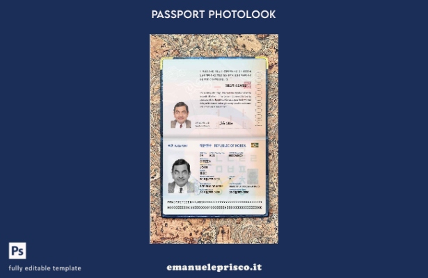 modello di aspetto fotografico del passaporto coreano in stile verificato (prese